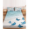 thumbnail image 2 of Twin Sze Fitted Sheet Set - Blue Butterfly Coastal 2 Piece Bedding Sets 16" Deep Pocket Fitted Sheet with 1 Pillowcase, Summer Beach Ocean Nautical Brushed Microfiber Hotel Luxury Bed Sheets, 2 of 9
