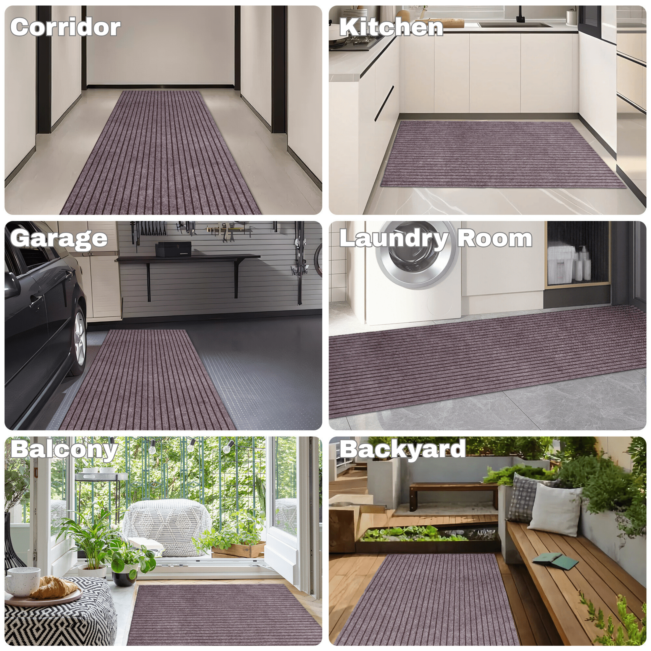 OVYEOFR Runner Rugs, 3' x 10' Commercial Carpet with Rubber Backing for Hallway Kitchen Entryway Balcony Indoor Outdoor, Brown