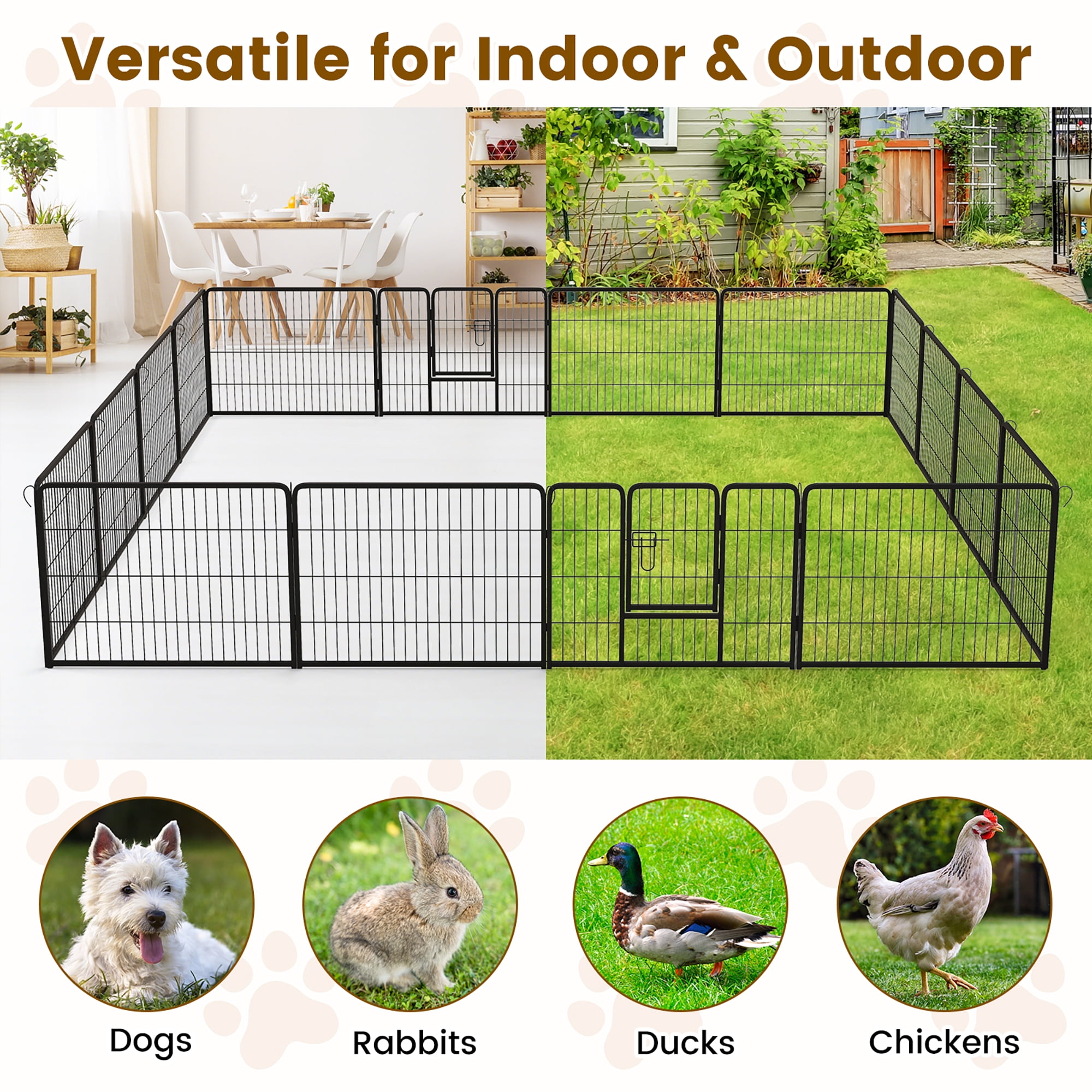 Gymax 16 Panel 24'' Height Pen Fence w/ Lock Indoor Outdoor Foldable Fencing Gate