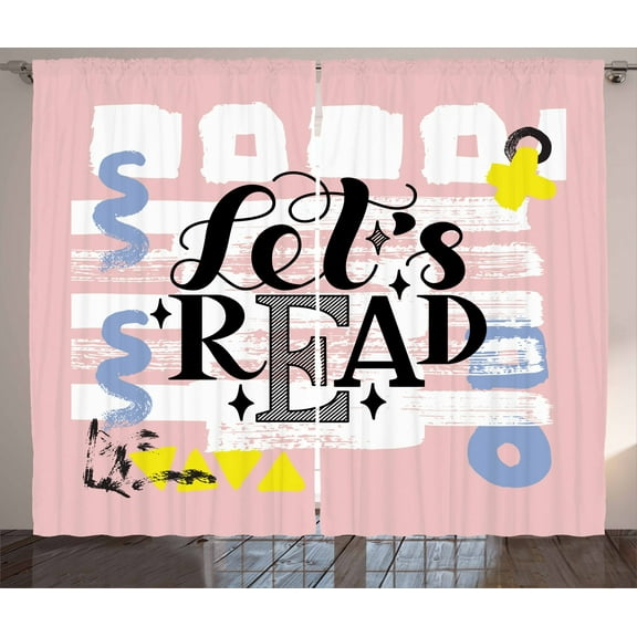 Ambesonne Book Curtains 2 Panel Set, Lets Read Phrase Pastel, 108" x 63", Multicolor