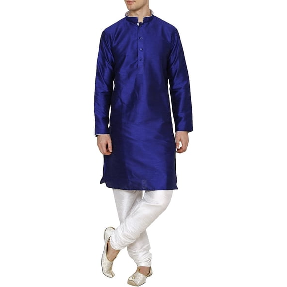 Royal Kurta Men's Dupion Silk Contrast Piping Kurta Churidar