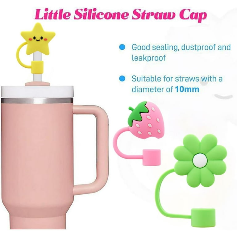 Straw Cover Cap for Stanley Cup,Silicone Straw Topper Compatible with 30&40  Oz Tumbler with Handle,10mm 0.4in Dust-Proof Reusable Straw Tips Lids (6Pcs Straw  Cover Pink) 