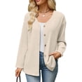 thumbnail image 2 of ClodeEU Women's V Neck Button Down Long Sleeve Knit Cardigan,Casual Loose Open Front Sweater Coat ,Women's Plus L, 2 of 5