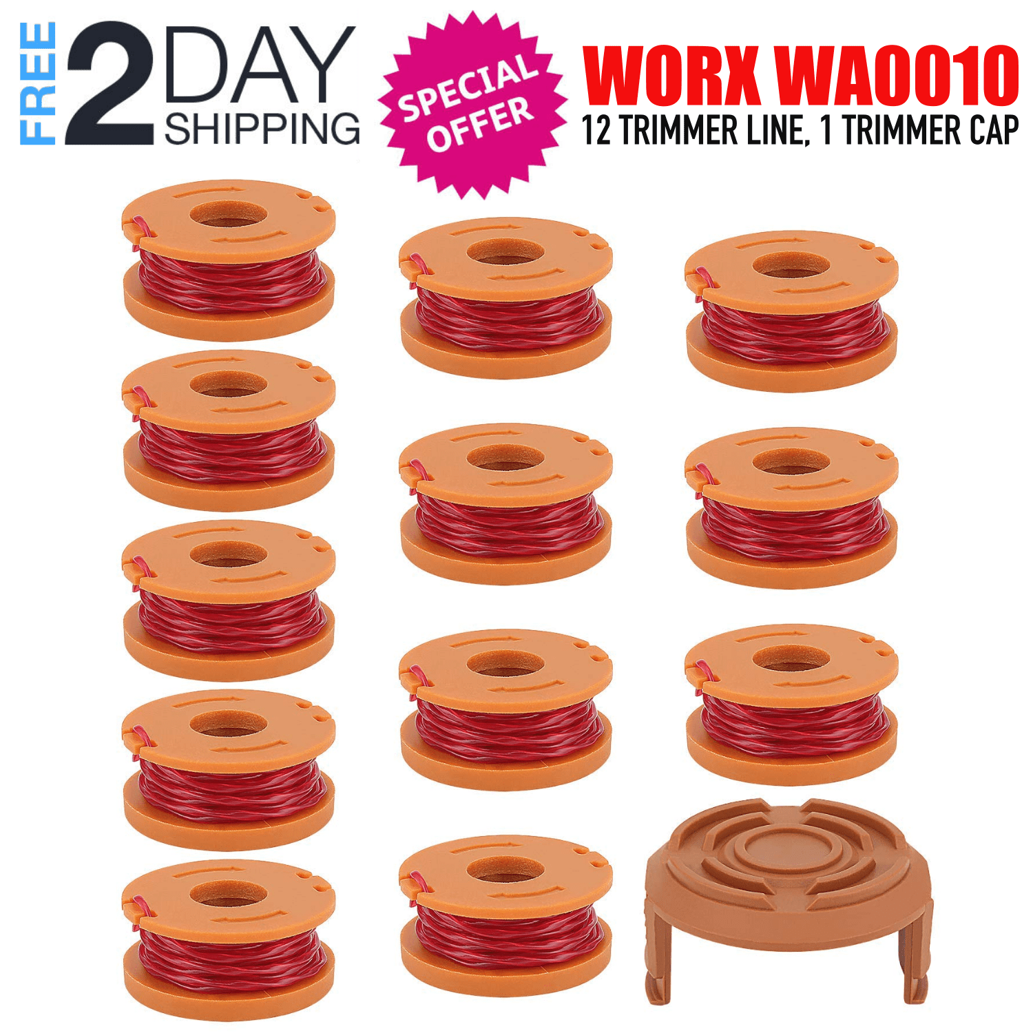 WORX WA0010 PREMIUM Grass Trimmer Edger Spool Line Replacement 13 Pack