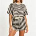 thumbnail image 6 of Womens Lounge 2 Piece Sets Summer Striped Matching Pajamas Set Short Sleeve Oversized T Shirts & Drawstring Shorts 2XL, 6 of 7