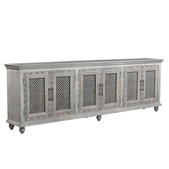 Taran Designs Isabella 6-door Carved Solid Wood Sideboard in Gray