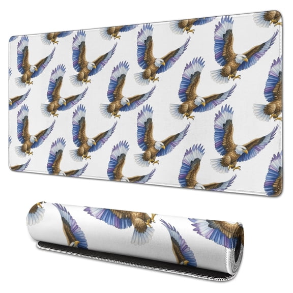 31.5x15.7 Inch Gaming Mouse Pad, Non-Slip Stitched Rubber Desk Mat for Desktop & Laptop,Eagle Colorful Wing White Pattern
