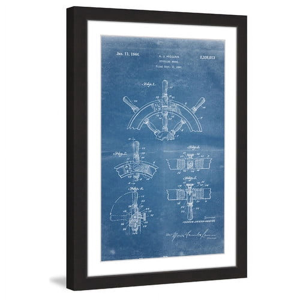 "Boat Steering Wheel 1941 Blueprint" Framed Painting Print