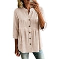 thumbnail image 2 of HAOTAGS Womens 3/4 Sleeve Tops,Summer Causal Plaid V-neck Blouse Beige Size L, 2 of 7