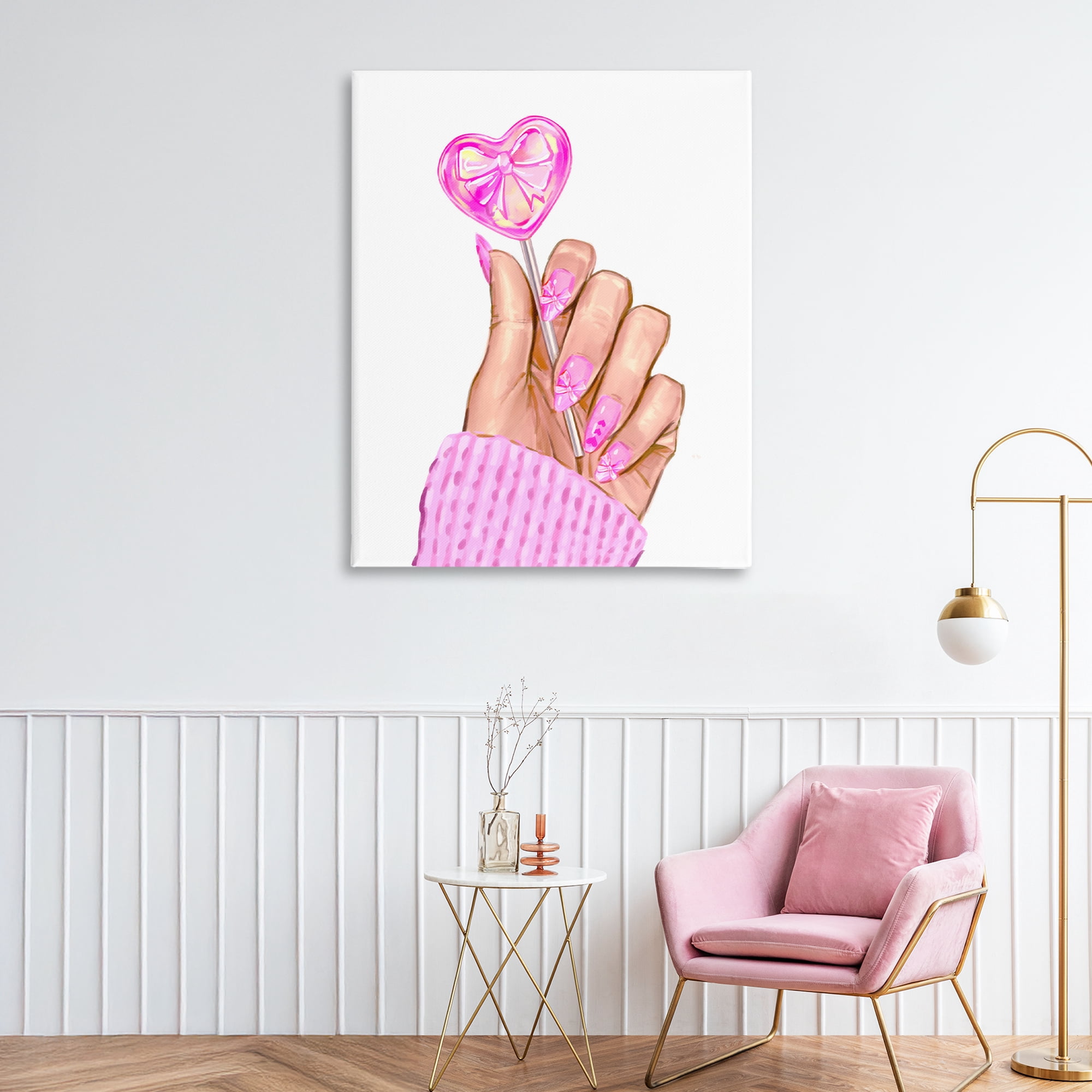 Pink Fashion Bow Lollipop Canvas Wall Art, design by Ziwei Li