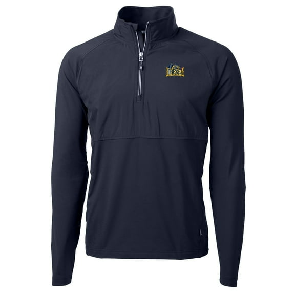 Men's Cutter & Buck Navy Drexel Dragons Adapt Eco Knit Hybrid Recycled Quarter-Zip Pullover Top