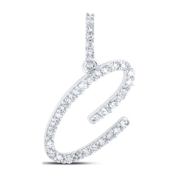 10kt White Gold Womens Round Diamond C Initial Letter Pendant 1/6 Cttw
