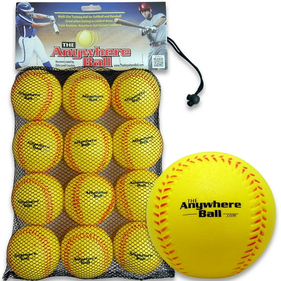 Anywhere Sports: The Anywhere Ball - 12 Pack - 3" Yellow Squishy Foam Balls, Baseball & Softball Play, Waterproof, Easy To Grip, In-Outdoor, Kids 3 
