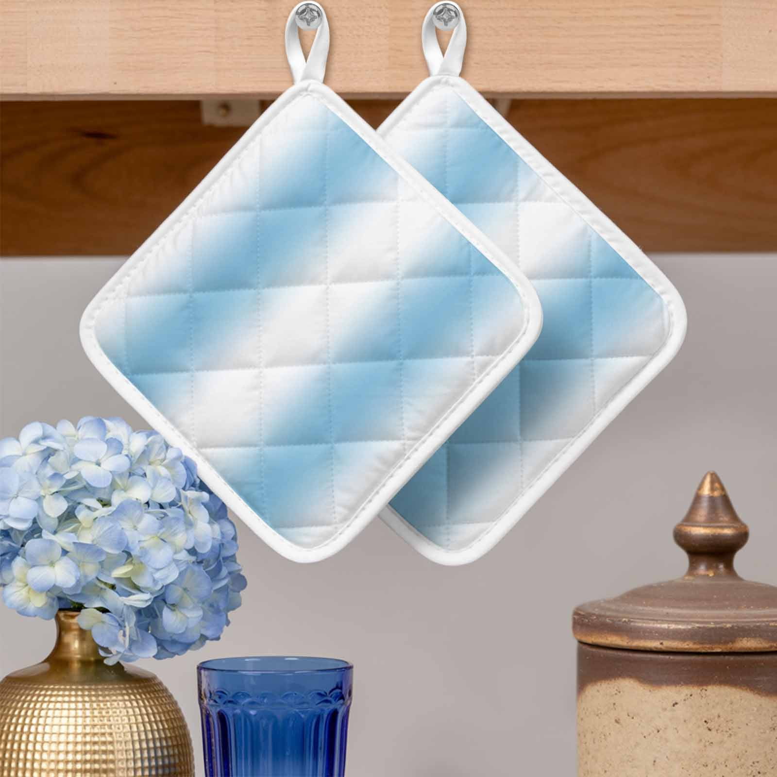 Sky Blue White Pot Holders for Kitchen Heatproof Potholder, 4 Pack Gradient Vertical Stripes Minimalist Hot Pads Multipurpose Oven Pads Cloth Potholders Trivet for Cooking and Baking