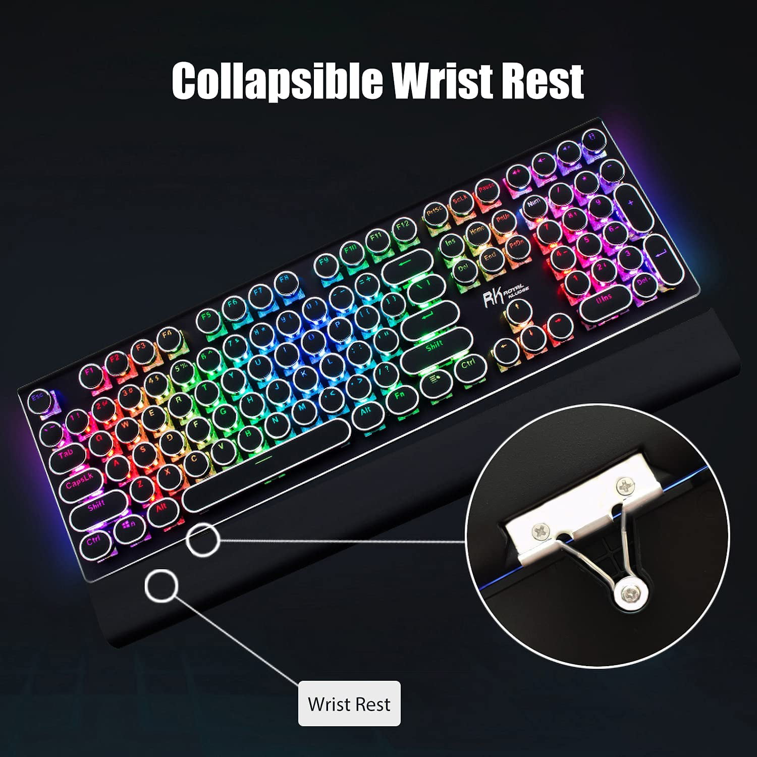 Basaltech Typewriter Style Mechanical Keyboard with Magnetic Removable Wrist Rest Gaming Mouse Gift Combo, Wired 108-Key Gaming Keyboard with 並行輸入