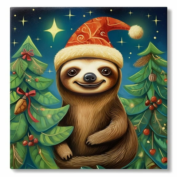 Merry Christmas Sloth and Trees DIY 5D Diamond Art Painting by Number Kits for Adults Paint with Full Drill Round Diamond Gems Painting Art Craft for Home Wall Decor 13.8x13.8in