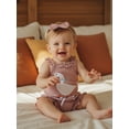 thumbnail image 4 of BemeyourBBs Newborn Baby Girl Summer Clothes Infant Baby Girl Duck Outfit Waffle Knit Ruffle Sleeveless Duck Embroidery Romper Bloomers Triangle Shorts Headband Sets, 4 of 9