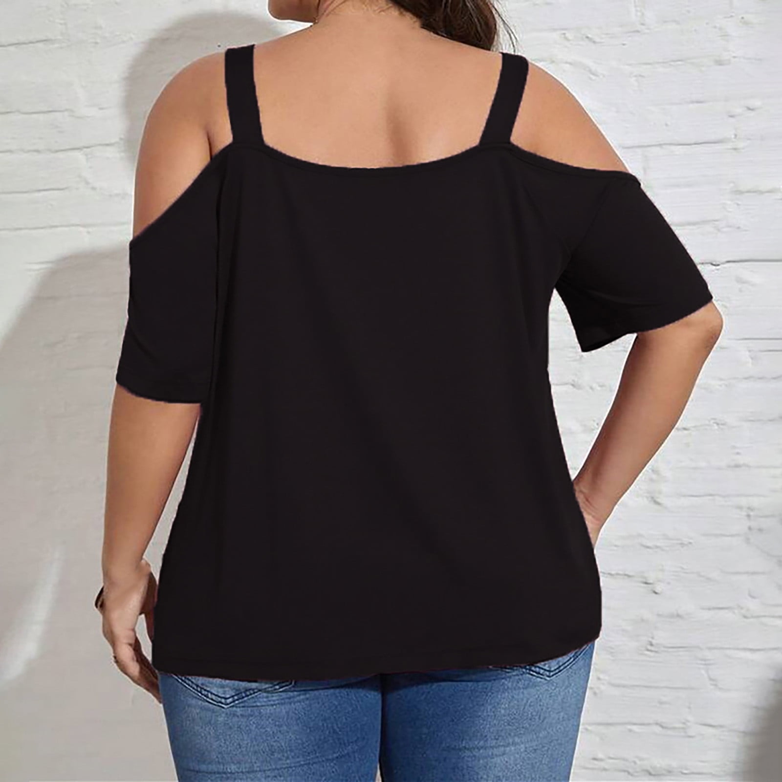 Frostluinai Cold Shoulder Tops for Women Plus Size V Neck Short