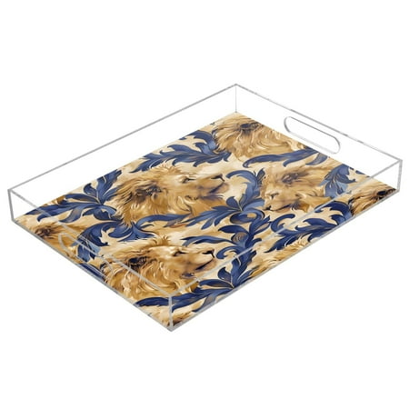 

Acrylic Tray 15.7*11.8*1.9 Inch Transparent Tray Food Tray Tea Cup Tray Serving Trays Cosmetics Storage Kitchen Table Bathroom Sundry Storage Yellow Lion