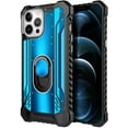 thumbnail image 5 of Nagebee Case for iPhone 12, iPhone 12 Pro with Tempered Glass Screen Protector, Aluminum Metal Built-in Ring Stand, Full-Body Protective Shockproof Military Bumper Phone Cover (Blue), 5 of 6