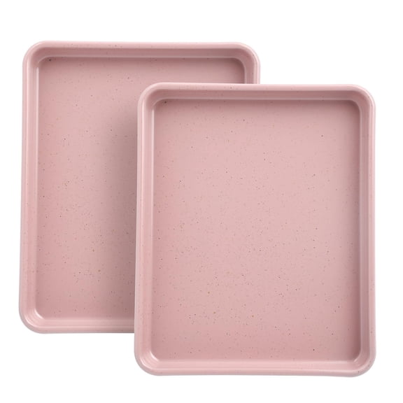 LOLLCY 2 Pack Jelly Roll Pan Toaster Oven Pans ,11-Inch Nonstick Baking Sheet Pans and Trays Replacement Small Baking Tray Accessories for Cookie, Easy Clean and Diswasher Safe, Pink