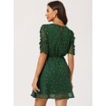 thumbnail image 3 of Disfraz de navidad Vestido corto de mujer con mangas fruncidas y estrellas metálicas doradas Verde Oscuro XL, 3 of 6