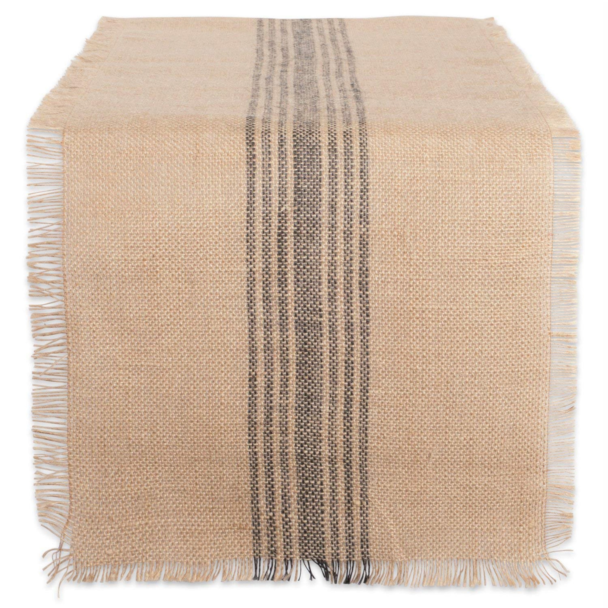 108" Beige and Black Striped Rectangular Table Runner