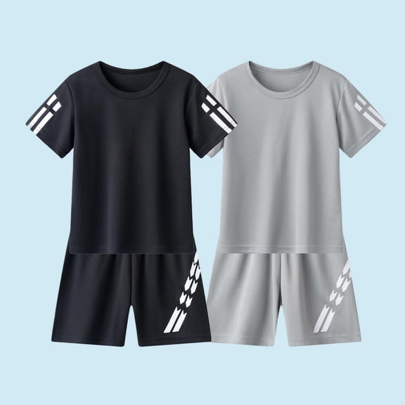 Kilaqueen Boys 4 Piece Short Sets Youth Football Uniform Crew Neck Short Sleeve T-Shirt and Shorts Tracksuit Sets Outdoor Athletic Outfits Summer Active Clothes