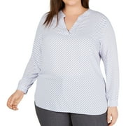 Anne Klein Womens Piazza Stripe Pullover Blouse, Blue, Plus Size, 0X