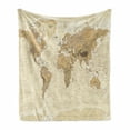 thumbnail image 1 of Map Soft Flannel Fleece Blanket, Vintage Style Old World Mapping Along Continents Country National Ocean Cities Atlas, Cozy Plush for Indoor and Outdoor Use, 50" x 60", Tan and Beige, by Ambesonne, 1 of 5