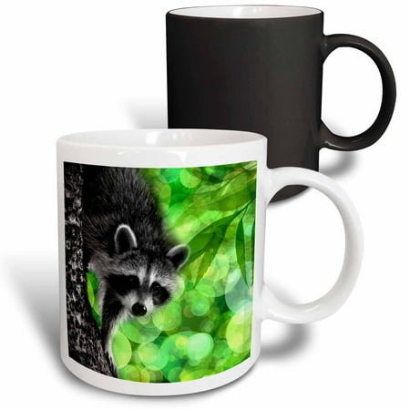 

3dRose Juvenile raccoon in a tree with a lovely leafy green background. Magic Transforming Mug 11oz