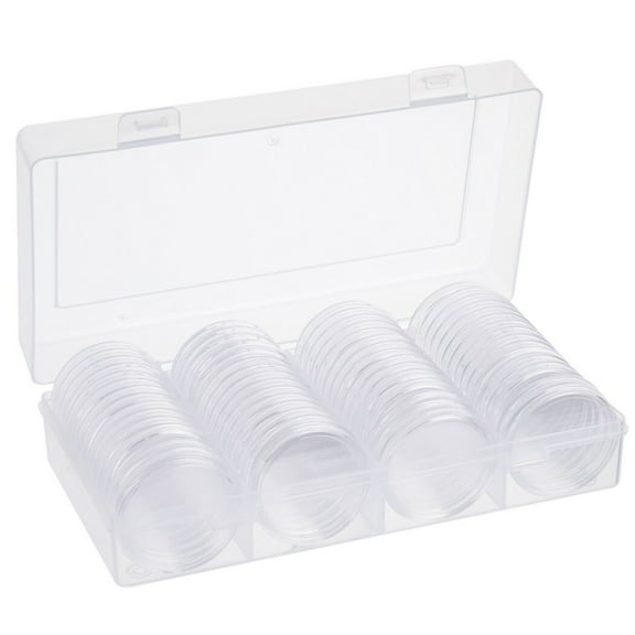 60Pcs Coin Capsules, Clear Plastic Coin Holders, Silver Dollar Coin Case Holders, Rectangular Coin Storage Box with Round Coin Holders for Coin Collection Supplies