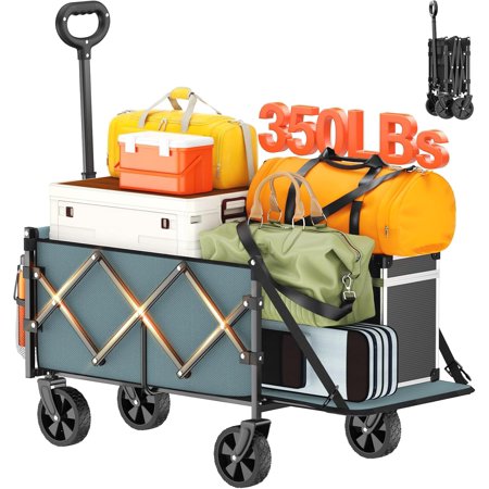 Foldable Wagon with Extended Tailgate: Collapsible Large Capacity Folding Wagon - Heavy Duty Utility Carts for Shopping,Garden,Sports,Groceries,Apartment,Camping,Outdoor - Blue