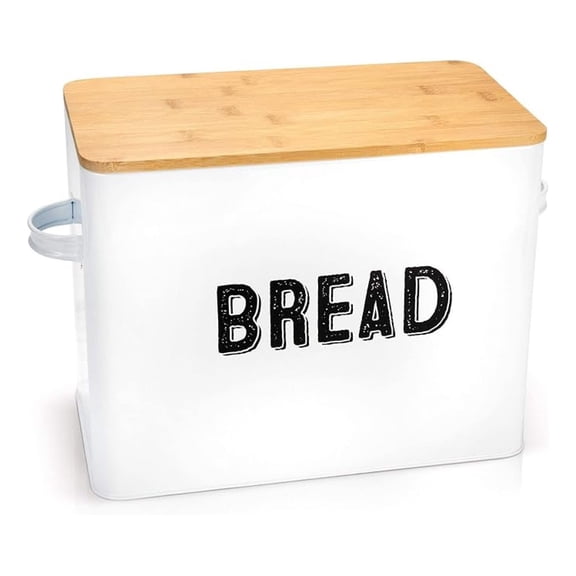 Large White Bread Box for Kitchen Countertop, Bread Storage Container, Breadbox, Bread Container, Bread Boxes, Bread Keeper, Bread Holder - Farmhouse Bread Box with Bamboo Wooden Lid - White