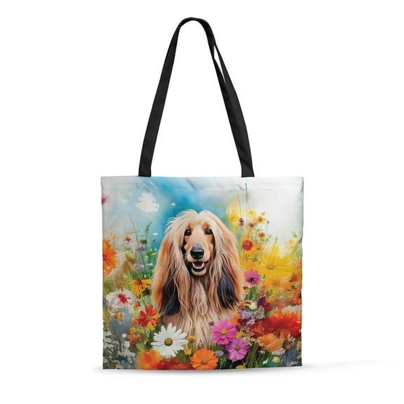 Welcome Spring Summer Afghan Hound Portrait Flower Blue Sky All Over Print 3D Canvas Tote Bag Dog Lover Reusable Handbag - 12001
