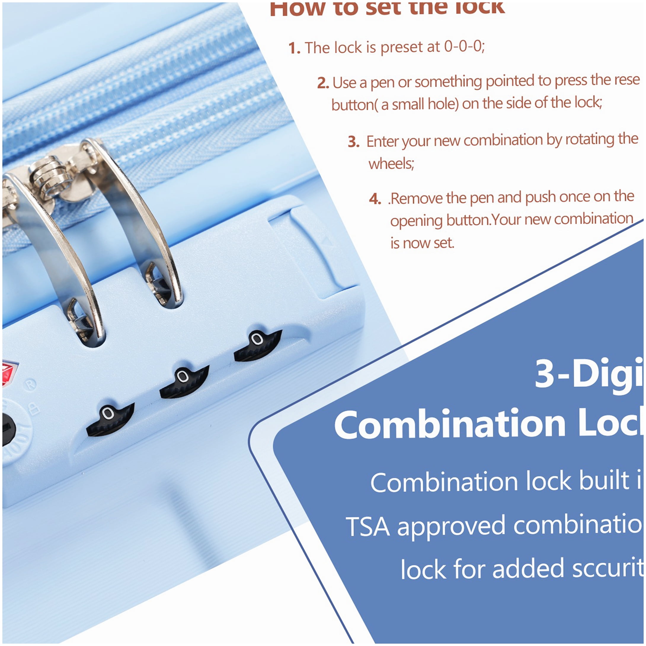 Expandable 28" Checked Luggage with TSA Lock, Sky Blue ABS Hardshell Suitcase with Double Wheels