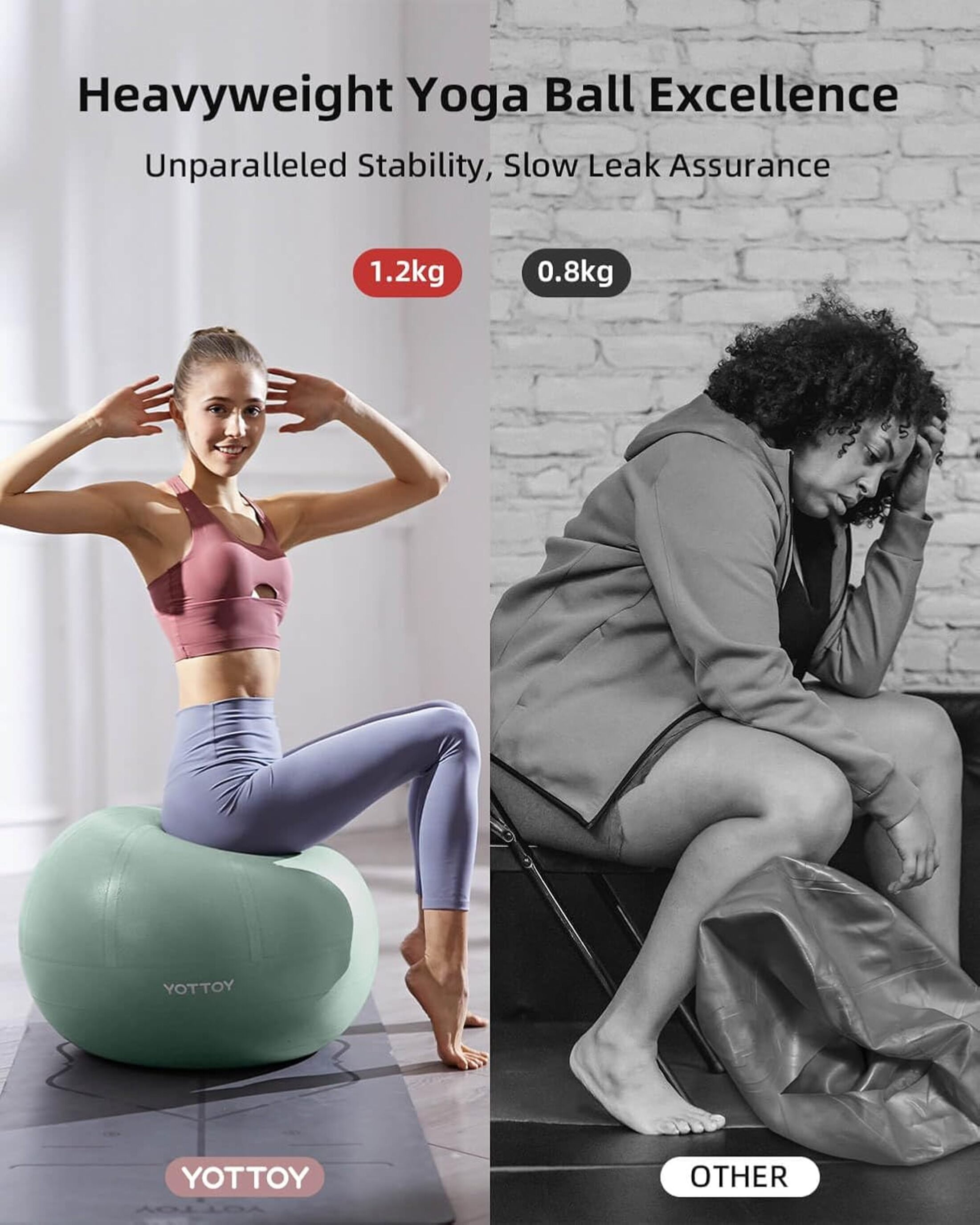 YOTTOY Anti-Burst Exercise Ball, 65 cm — Green, Extra Thick for Yoga & Physical Therapy