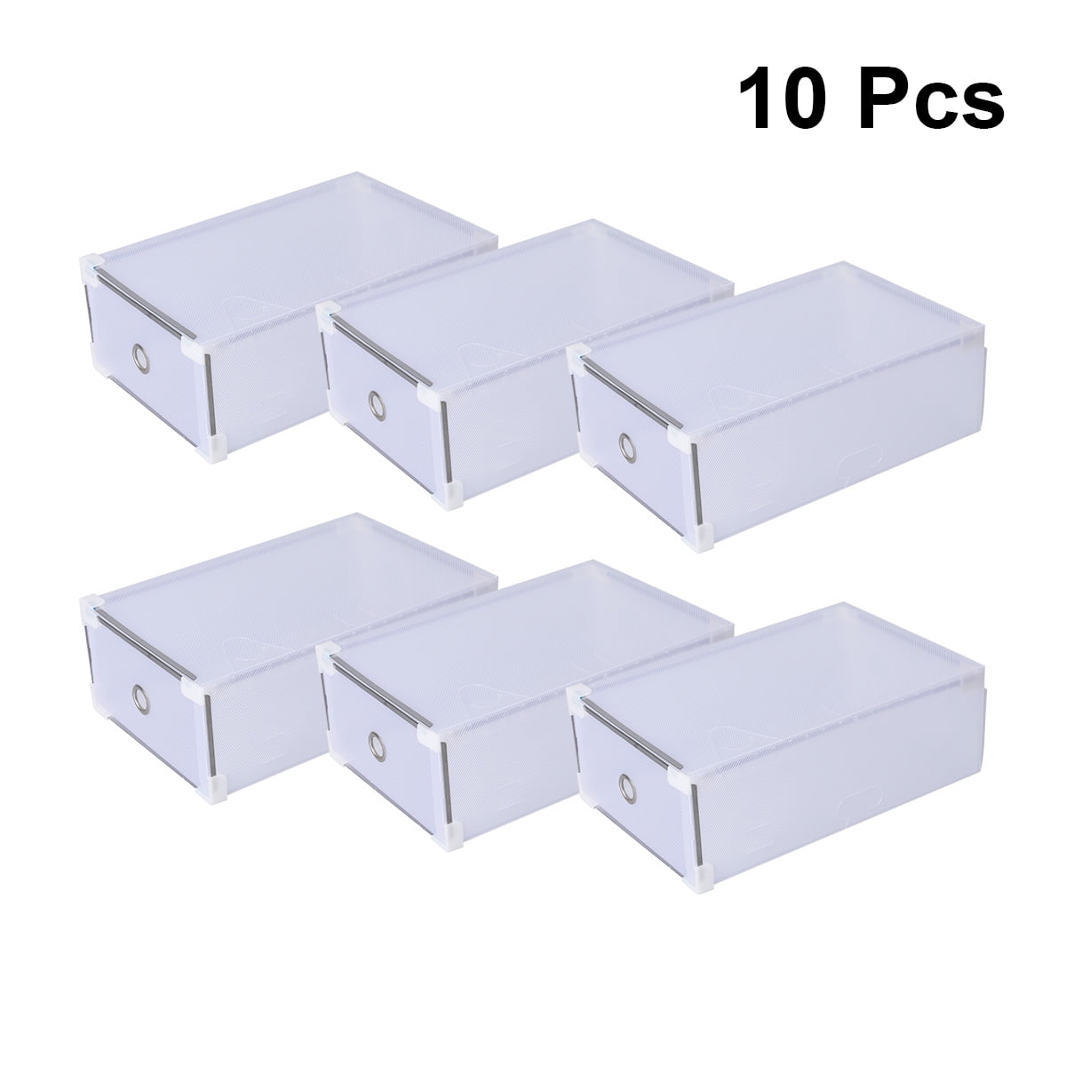 10PCS Plastic Crate Storage Clear Drawer Shoe Boxes Stackable Foldable Shoes Case Home Wardrobe Thicken Shoebox Size 31*20*11 (White)