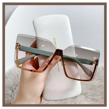 

Ameiqe Oversized Sunglasses One-Piece Lens Half Metal Frame Decorative Glasses(C2)