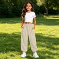 thumbnail image 5 of Toddler Girls pants Solid Color Trousers Winter Casual Sweat Straight Leg Fit Flowy Pants For Girls With Pocket Size 4-5T, 5 of 7