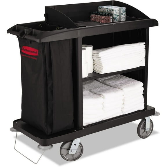 Rubbermaid Commercial Multi-Shelf Cleaning Cart Three-Shelf 22w x 49d x 50h Black 6190BLA