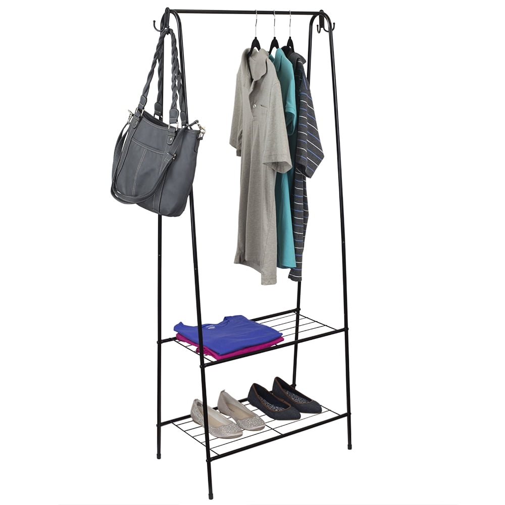 Home Basics 2Shelf FreeStanding Garment Rack with Hooks, Black
