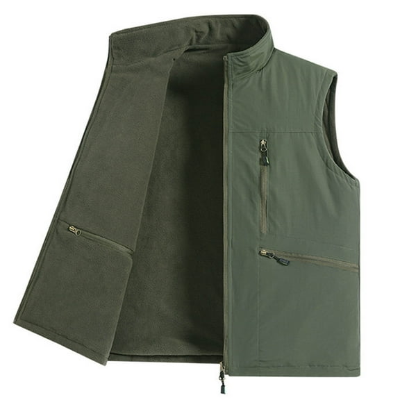 safuny Men's Casual Reversible Fleece Lined Waterproof Multi Pocket Jacket Outdoor Workwear Stylish able Daily Use Lightweight Sleeveless Fashion Outerwear Army Green L