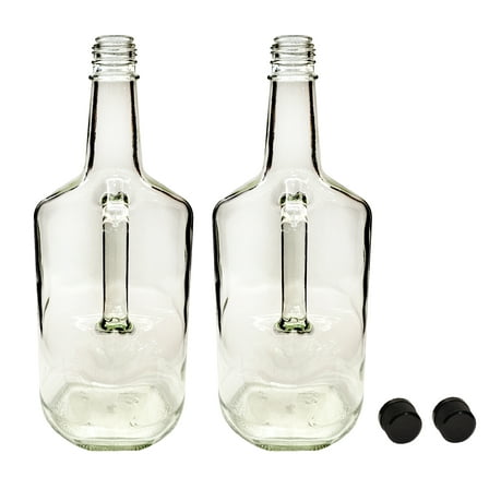 Home Brew Ohio 1.75 Liter Classic Handled Flint Liquor Bottle w 33mm Cap (Set of 2)