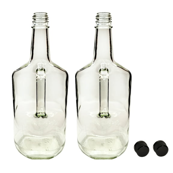Home Brew Ohio 1.75 Liter Classic Handled Flint Liquor Bottle w 33mm Cap (Set of 2)