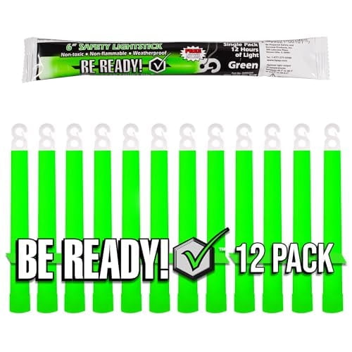 Be Ready - Industrial 12 Hour Illumination Emergency Safety Chemical Light Glow Sticks 12 Pack - Green