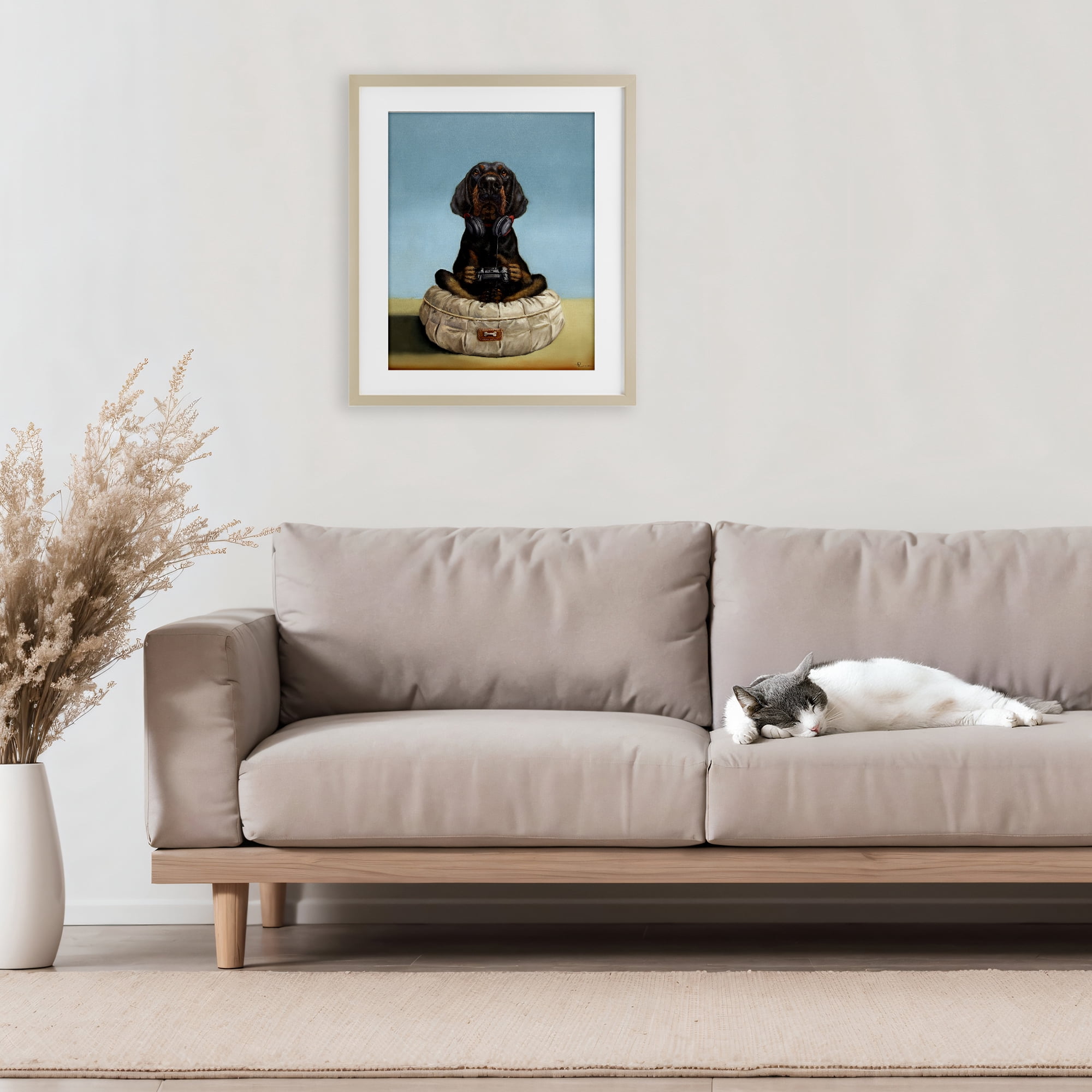 Stupell Industries Game Boy Playing Dog Birch Framed Print Under Glass, design by Lucia Heffernan
