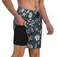 thumbnail image 2 of Naloa Sea Shells 1 Print Men Swim Trunks with Compression Liner ,Board Shorts,Men's Swim Shorts with Drawstring and Elastic Waistband-Large, 2 of 6