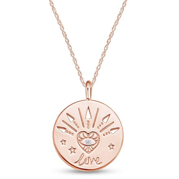 Round Cut White Cubic Zirconia Star Arrow Eye Heart Pendant Necklace in 14k Rose Gold Over Sterling Silver Jewelry For Women 18" Chain