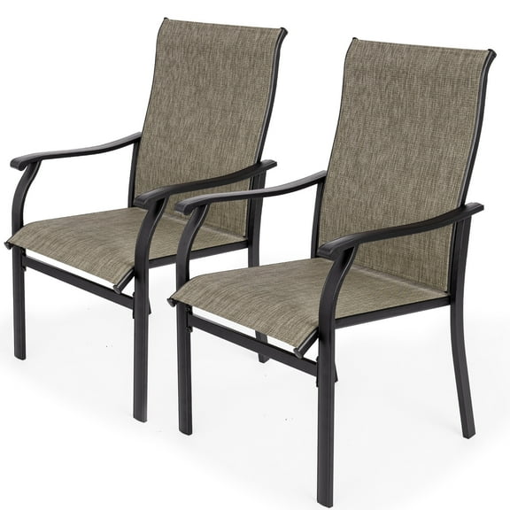 Sour Citrus Patio Dining Chairs, Textilene Fabric Iron Indoor/Outdoor Dining Chairs Patio Dining Set of 2 for Lawn, Poolside, Garden, Backyard, Brown